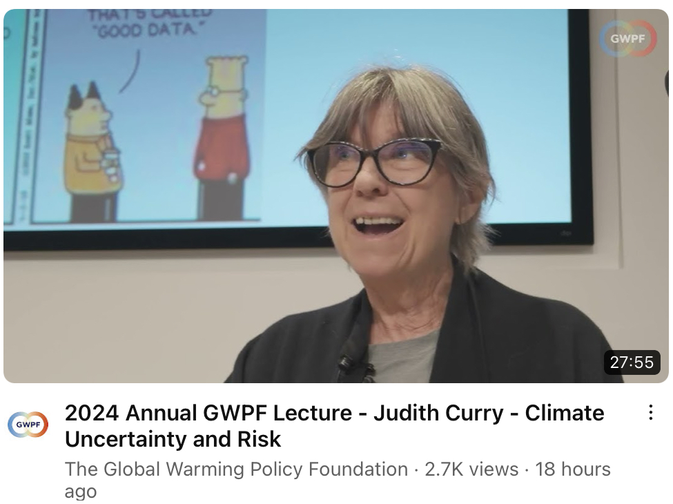 MUST SEE YOUTUBE: 2024 Annual GWPF Lecture - Judith Curry - Climate Uncertainty and Risk youtu.be/iqsZV8i3O1E?si… via @YouTube