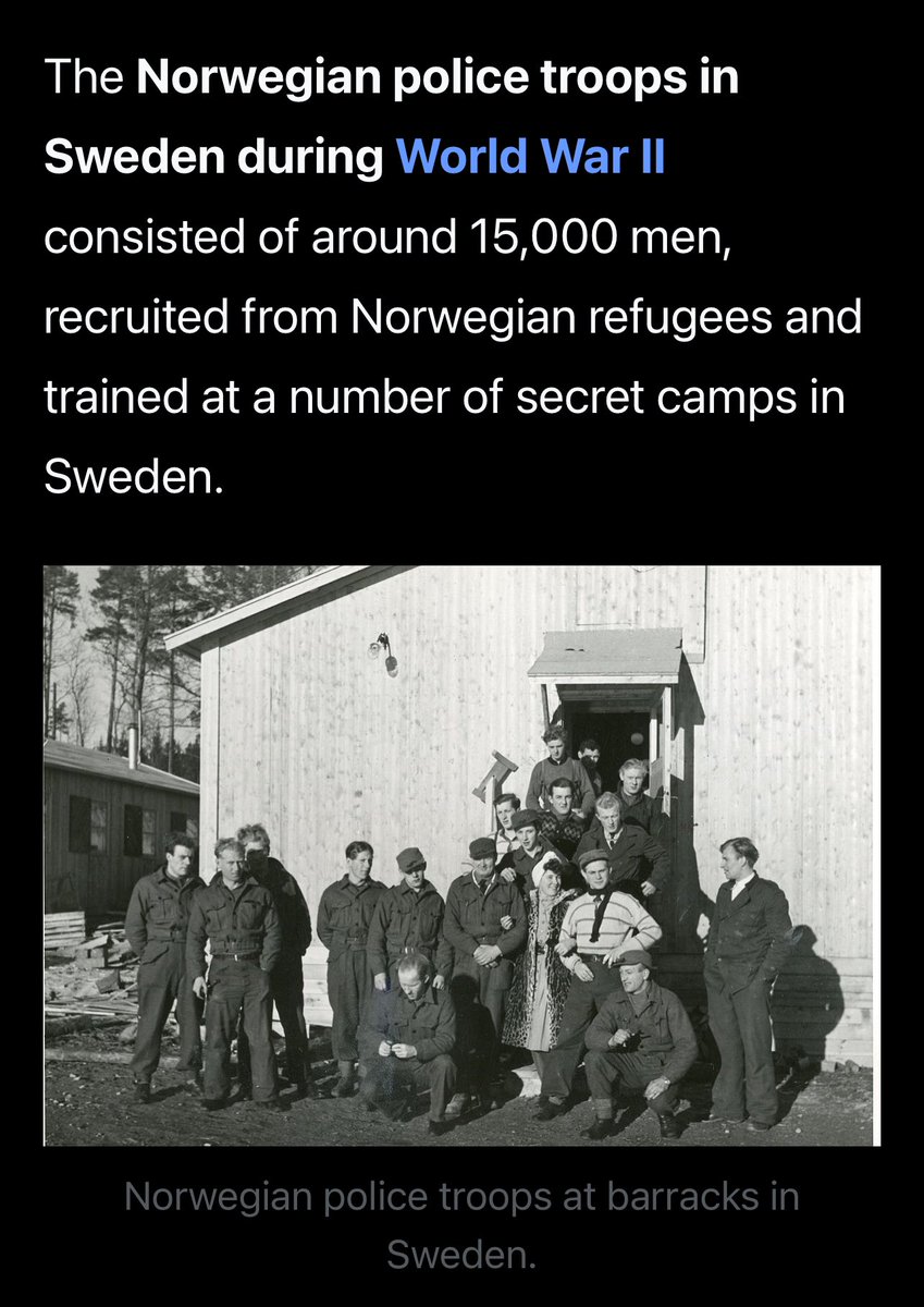 @ProphetsAble @HALLONSA @Hush_Kit @NoHoper332809 @JEFnations Around 50,000 according to Wikipedia of which 15,000 secretly received military training in preparation for the intended liberation of Norway.

en.wikipedia.org/wiki/Norwegian…

en.wikipedia.org/wiki/Sweden_du…
