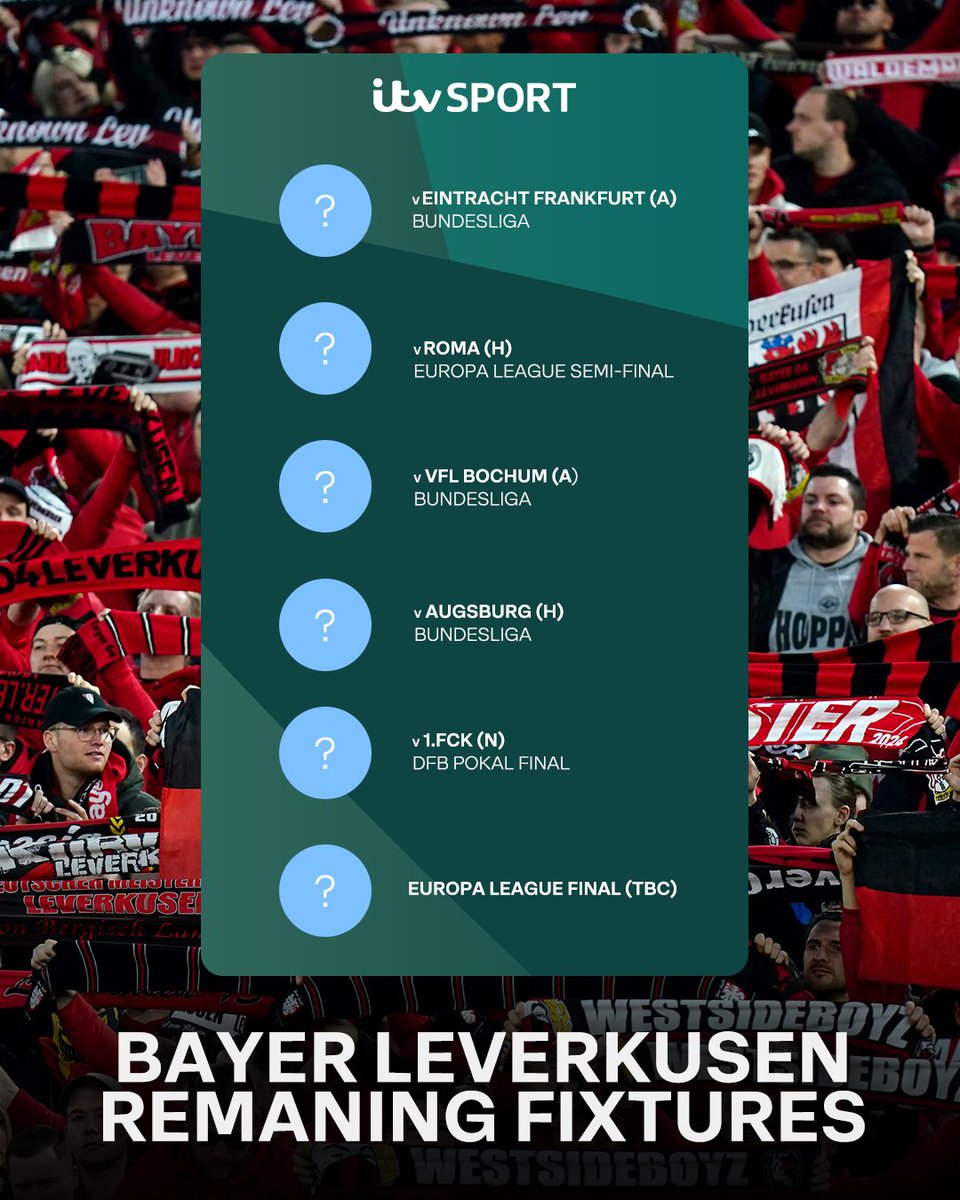 Bayer Leverkusen are potentially 6️⃣ games away from immortality 👀 Will they be able to finish the whole season unbeaten? ❌