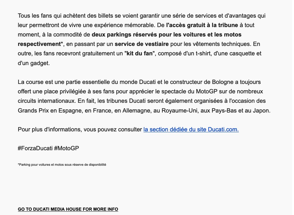 #MotoGP Toutes les infos sur la tribune Ducati au Mugello. Allez-y ! en revanche, attention à la pagaille post GP le dimanche quand vous repartirez, même à moto. Prévoyez du temps.