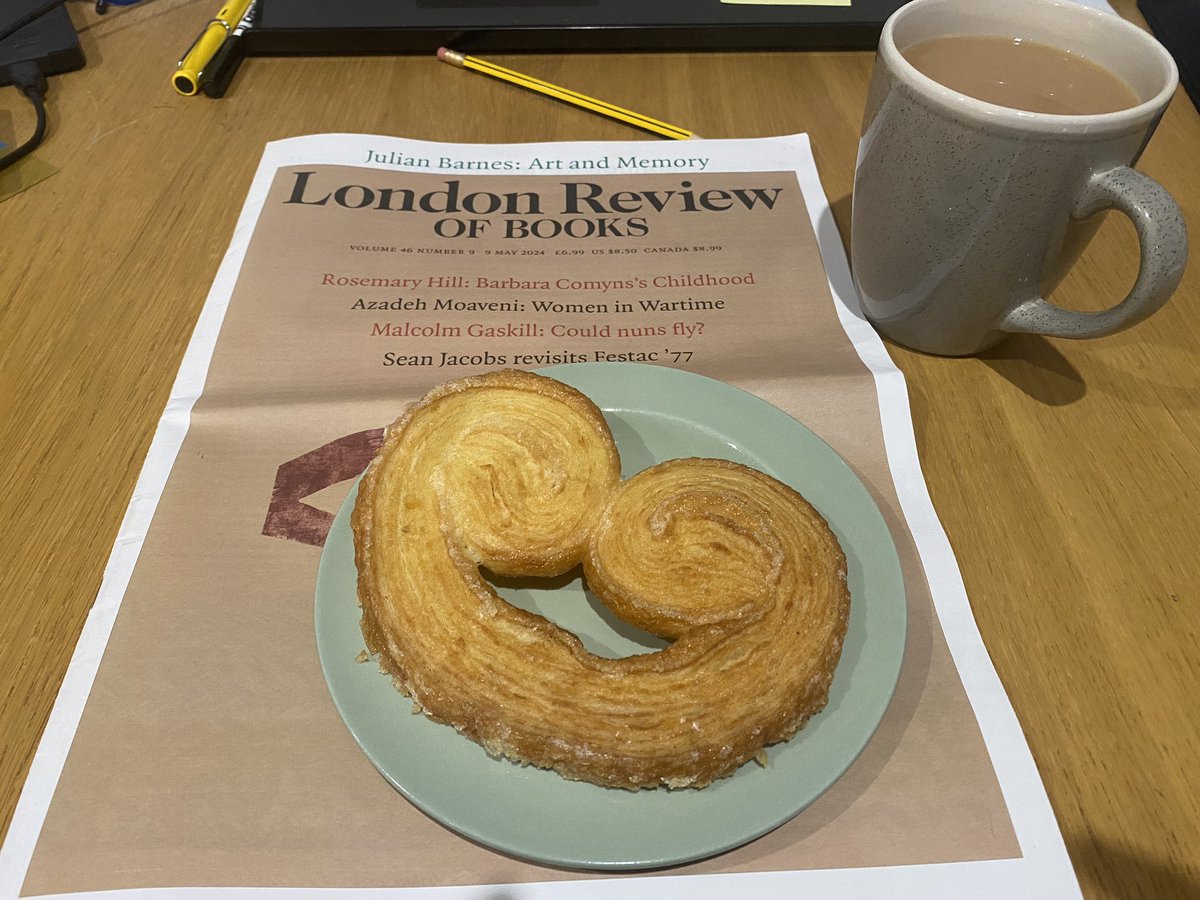 I’ve just got in from Rugeley. 🚂 A little groggy, as I didn’t expect to be up until 3.30am discussing ACAS guidance with my Dad. A little time for a cup of tea (decaf of course), a palmier, and a catch-up read of the LRB before a pre-night shift doze. 😴