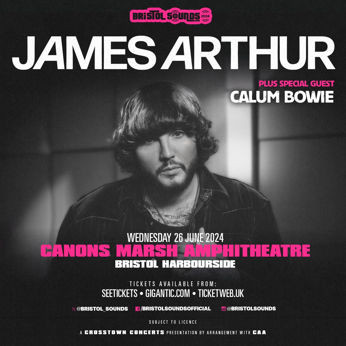 Bristol Sounds (@Bristol_Sounds) have just announced Calum Bowie (@calumbowiemusic) will be joining James Arthur (@JamesArthur23) on Wednesday 26th June! 🙌 Book your tickets at: bit.ly/3Ui918E