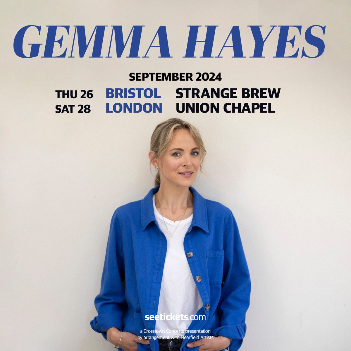 Tickets are on sale now for Gemma Hayes at @strangebrewbriz and @UnionChapelUK. crosstownconcerts.seetickets.com/artist/gemma-h…