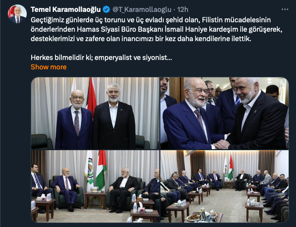 Hamas leader Ismail Haniyeh appears to be continuing his stay in Turkey after being received by President Erdoğan in Istanbul on April 20. In the last two weeks, Haniyeh met with Gaza activists and the leaders of the Gelecek, HÜDA-PAR and Saadet political parties.