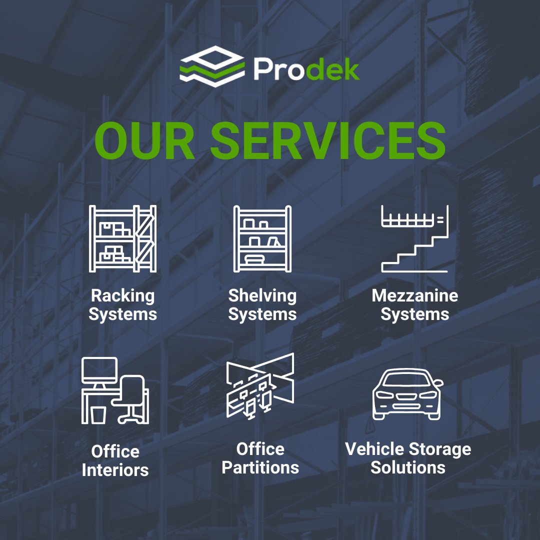 From racking and shelving to our mezzanine floors and office refurbishments, we provide a full service from start to finish 👌 

#prodek #racking #rackingsystems #storagesolutions #sheffield #madeinsheffield #shelving #mezzaninefloors