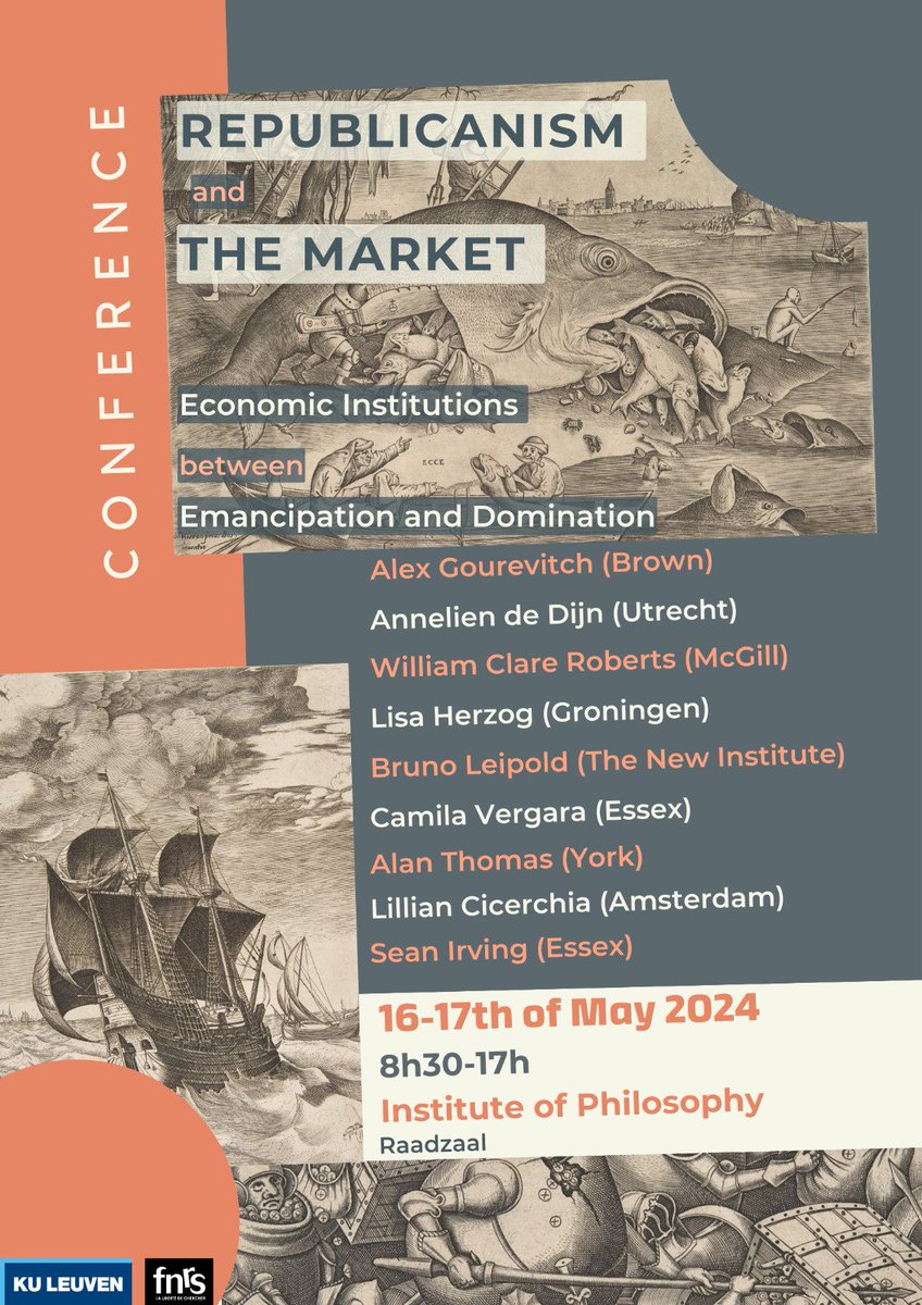In two weeks @AntonJaegermm myself and 2 others co-organize a small conference about republicanism and markets in Leuven. Workshop is pre-read papers. If you want to join send me message! Speakers include @classreductress @MarxinHell @alexgourevitch @Camila_Vergara @BrunoLeipold