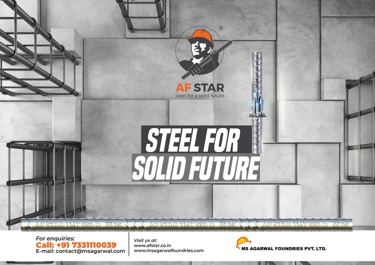 💭 Your dreams deserve a solid foundation, and AF STAR TMT is the steel to make it happen! 🏗️

Our robust steel rebars offer unwavering strength, turning your aspirations into reality.  
#MSagarwal #AFSTAR #AFSTARtmt #SteelForSolidFuture #TMTbars #TMT #Steel #SteelOfIndia #Fe550D