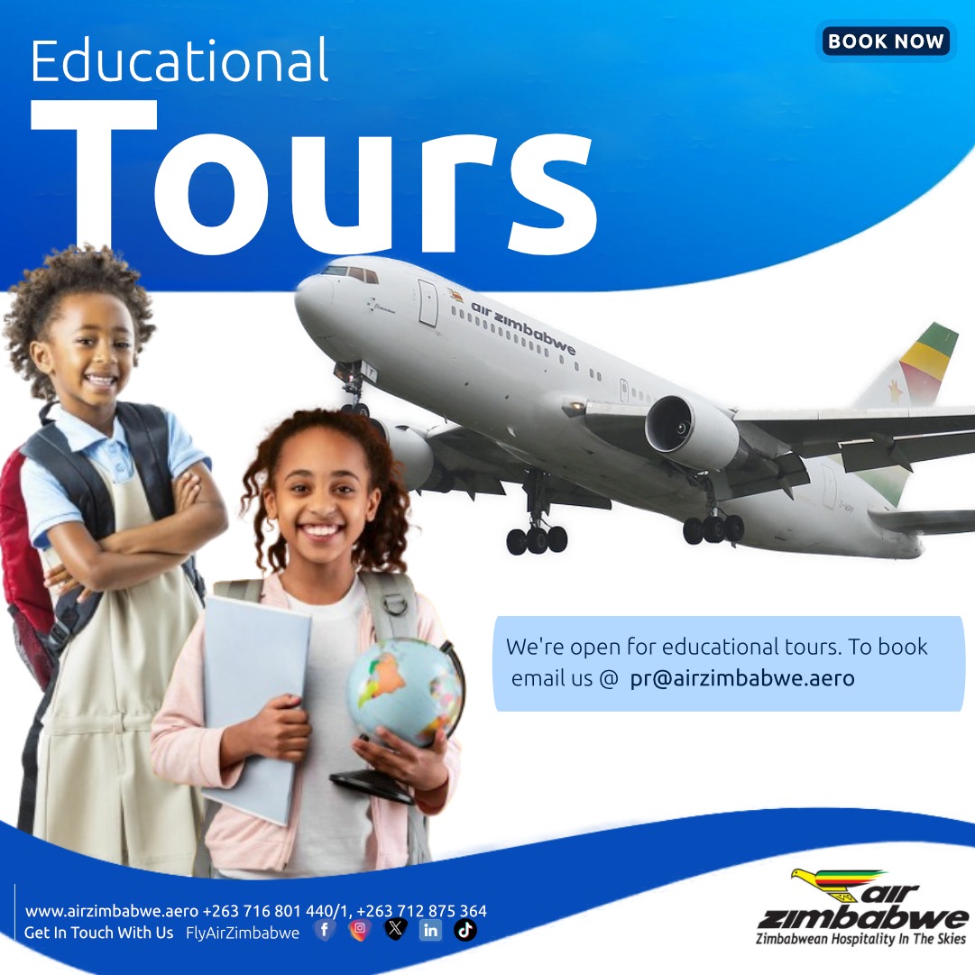 Educational Tours Book your learners for an educational tour at Air Zimbabwe to learn more about aircraft functionality, safety, and career opportunities in aviation. To book, email pr@airzimbabwe.aero. #ZiG payment accepted