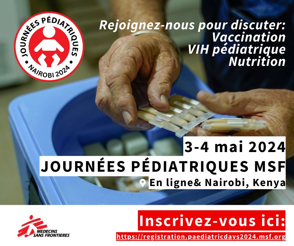 🗓Les Journées pédiatriques de MSF se tiennent aujourd'hui et demain à #Nairobi ! L'inscription reste ouverte pour une participation en ligne. ➡ …gistration.paediatricdays2024.msf.org/msfpd24 @MSFPaedsDays