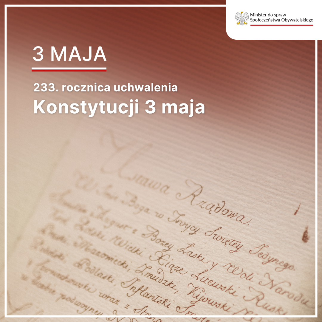 Świętujemy dziś uchwalenie pierwszej konstytucji w nowożytnej Europie: „dla dobra powszechnego, dla ugruntowania wolności, dla ocalenia Ojczyzny naszej i jej granic”. Cieszmy się wolnością i jednoczmy w imię wspólnych wartości! #VivatMaj #TrzeciMaj! #Konstytucja3Maja 🇵🇱