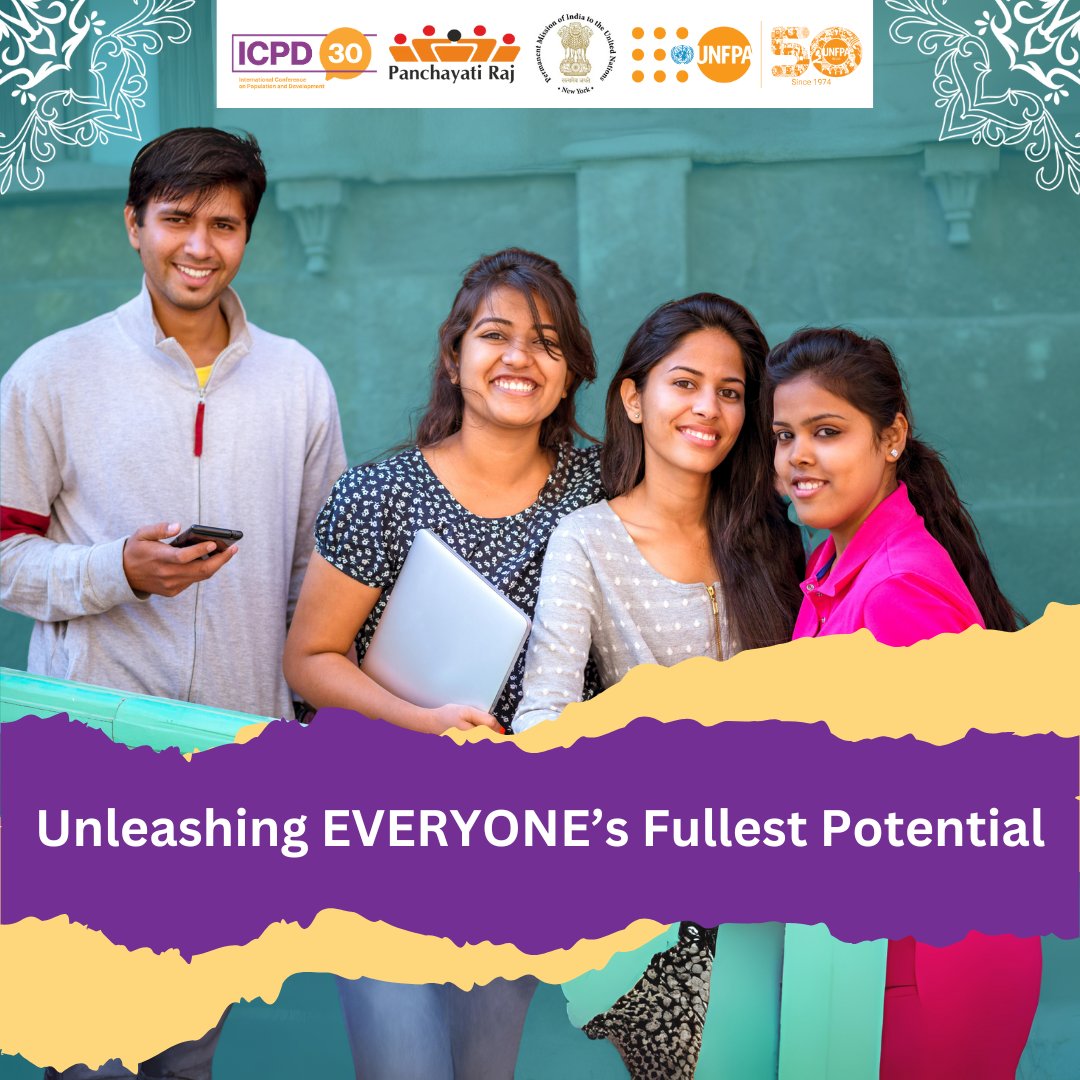 Together, we can complete the unfinished business by investing in women, girls, & young people #LeaveNoOneBehind

This is the way to an inclusive, equitable, & sustainable vision of #ICPD30

These are the guiding force of #UNFPAIndiaAt50

#PartnersAtCore