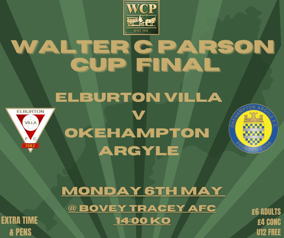 Count Down! Just Three Days until the @WalterCParson Cup Final! May Day Monday, 2pm, at Bovey Tracey AFC where Elburton Villa & Okehampton Argyle face off to see who Wins the Cup! @OfficialBoveyFC @ElburtonVilla @OkeArgyle @swsportsnews