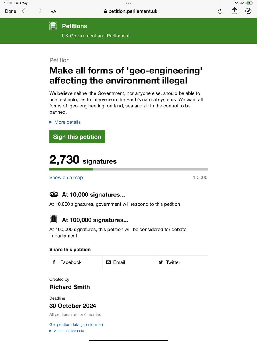 Make all forms of geo-engineering’ affecting the environment illegal Please sign and repost, only if you concur, naturally. petition.parliament.uk/petitions/6607…
