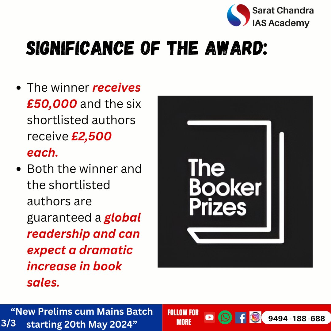 AWARD OF THE DAY - BOOKER PRIZE
 #ips #upsc #upscmains #upscpreparation #upscprelims #ifs #irs #upscmotivation #andhrapradesh #upscaspirants #mains #andhrapradesh #vijayawada #tspsc #appsc #exam #prizes #bookerprize2023 #bookerprize2024 #awards