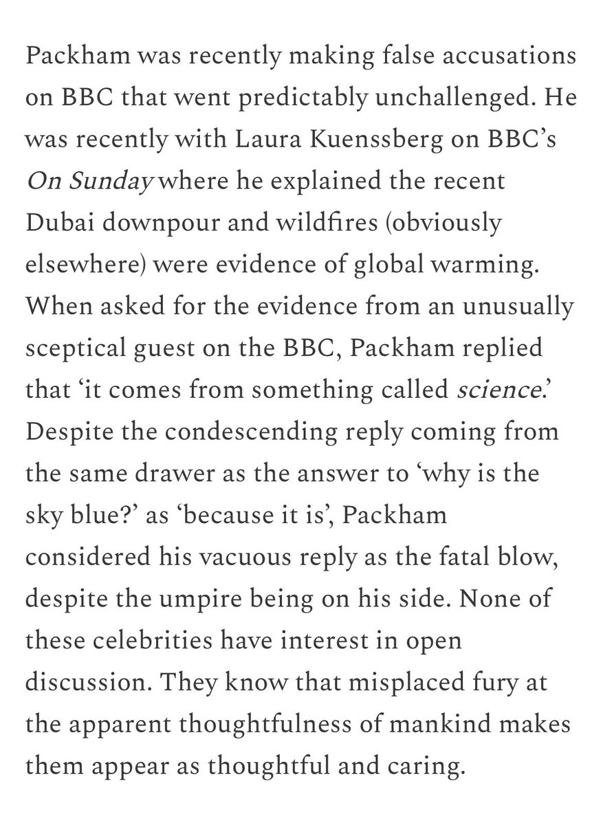 Another scathing but excellent piece by my very good friend @TomAngel1001 

“The outbreak of Chris Packham, Hugh Jackman and other Net Zero Celebrities…”

#ClimateScam #NetZero 

Read 👇🏻AND share, guys!
tomed.substack.com/p/the-problem-…