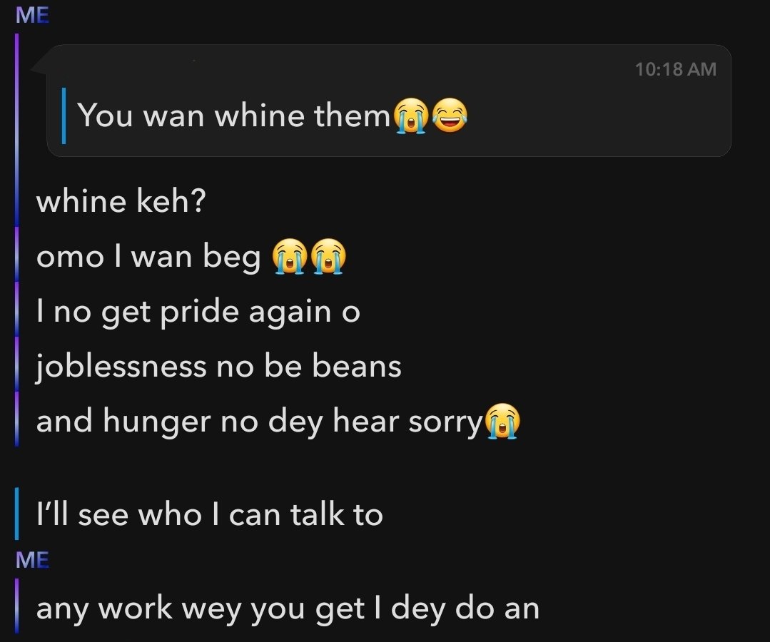 if you have tech work in lagos that I can do NYSC at please put me on abeg, I no get pride again and all my offers are in portharcourt 😔