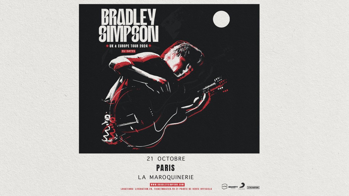 ANNONCE / Après un concert plus que complet aux Etoiles, Bradley Simpson fera son retour à Paris avec un concert exceptionnel à la Maroquinerie ! Rendez-vous le 21 octobre prochain ⭐ B️illets disponibles dès jeudi 9 mai à 10h. 🎫 ow.ly/HtNT50RvuPV