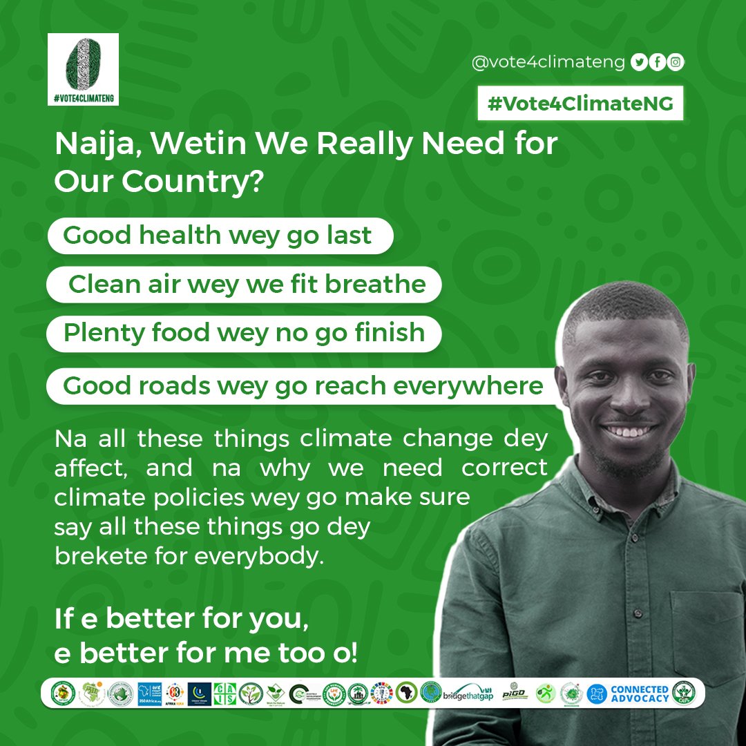 Join the movement advocating for policies that protect our health, environment, and future. 

Let’s make abundant, sustainable living a reality for all Nigerians. 

#Vote4Climate #Vote4ClimateNG #AACJ #climate #climatechange #ClimateAction #environment #heatwave #sustainable