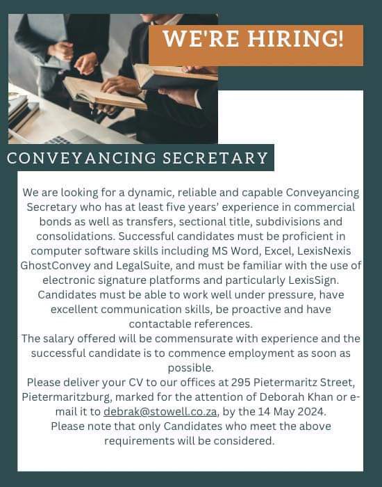 📍conveyancing secretary vacancy