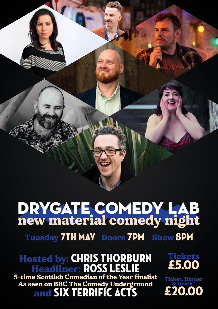 DRYGATE COMEDY LAB returns 7th May! 5 time Scottish Comedian of the Year finalist Ross Leslie headlines with new material from John Aggasild Sandy Bouttell Roddy Gordon Kathleen Hughes Paddy Linton Dalia Malek Hosted by Chris Thorburn Book now! skiddle.com/e/38256528