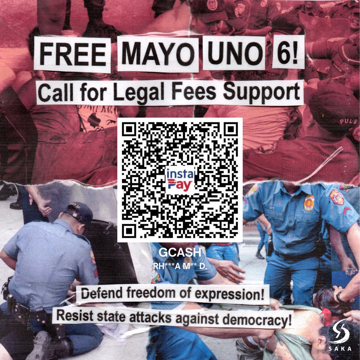 Free Mayo Uno 6 Now! Drop all charges against Mayo Uno 6! To send donations for Mayo Uno 6’s legal fees, you may scan the Gcash QR code below. #FreeMayoUno6 #StopTheAttacks #HandsOffActivists