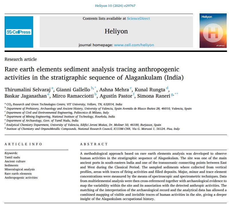 #RareEarthsArchaeology has been applied to the stratigraphic sequence of the archaeological site of Alagankulam (India) to observe the cultural changes and showing trading with the Mediterranean region. doi.org/10.1016/j.heli…