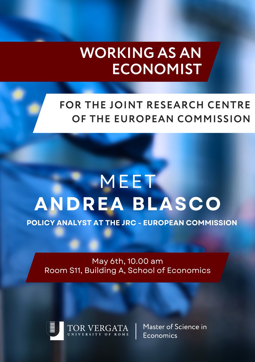 👉 Do not miss this important meeting for your career! 

Meet Andrea Blasco, Policy Analyst at the Joint Research Centre of the @europeancommission 

See you there 👋

@unitorvergata 
@DEF_TorVergata 
@FSobbrio