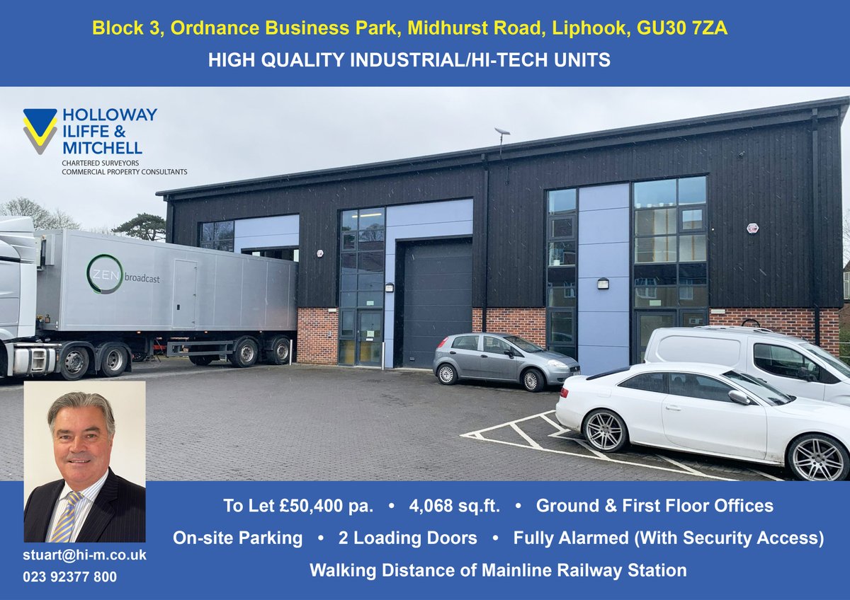 NEW TO THE MARKET IN LIPHOOK!  Hi tech industrial unit to let.  4,068 sq.ft. with ground and first floor offices.  Contact: stuart@hi-m.co.uk