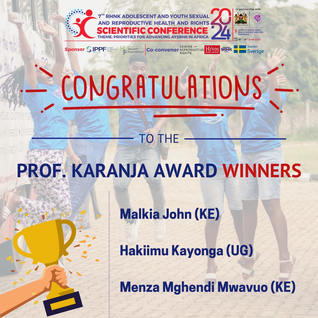 Celebrating young AYSRHR innovators who are the winners of the Prof Karanja award a full scholarship to #RHNKConference2024 @JohnMalkia this is a great win @sautisalama 👏🏽🎉 @rhnkorg @IPPFAR @hivosroea @KenyaSRHR @PSKenya_ @MOH_Kenya
