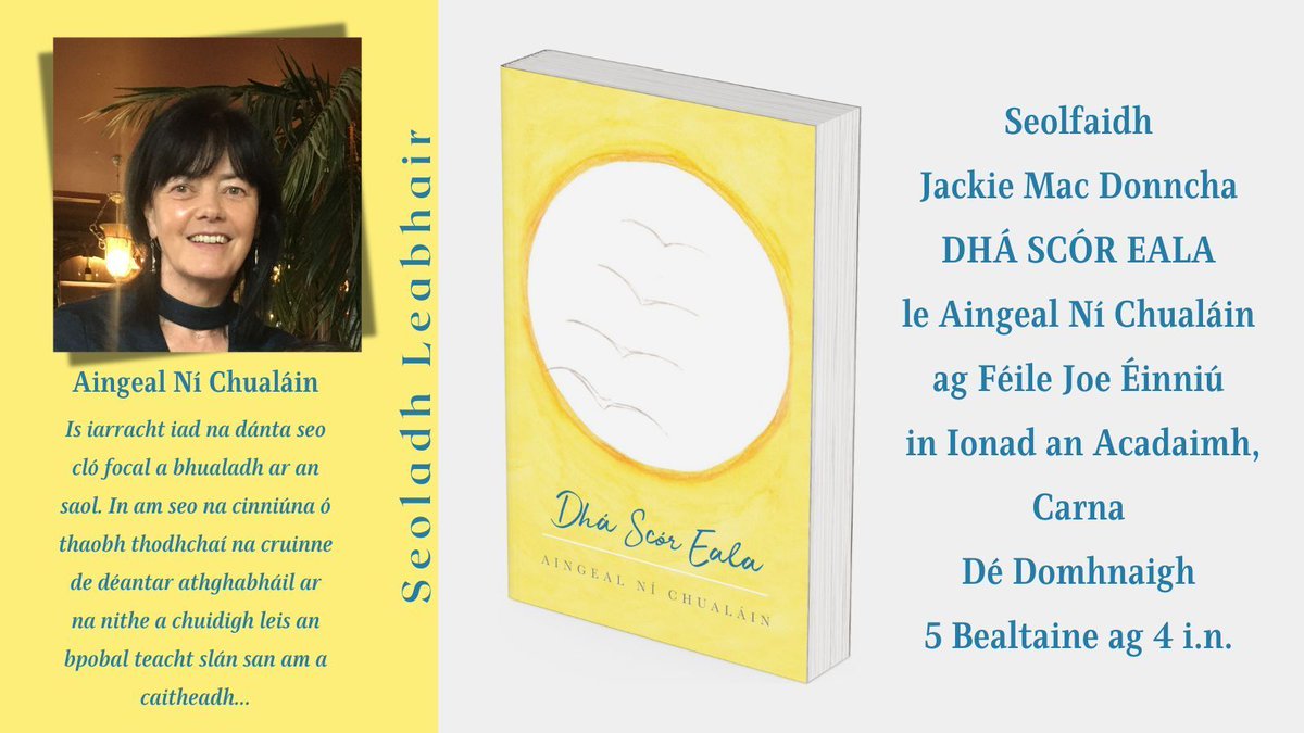 ✨ Tá muid ag súil go mór le sibh a fheiceáil ag seoladh 'Dhá Scór Eala' 📚 cnuasach filíochta le Aingeal Ní Chualáin 🗣️ ag Féile Joe Éinniú 🗓️ Dé Domhnaigh @ 4 i.n. 🏘️ in Ionad an Acadaimh, Carna. #Gaeilge FéileJoeÉinniú @ForasnaGaeilge @ArtsCouncil_ie @AcadamhOnaG