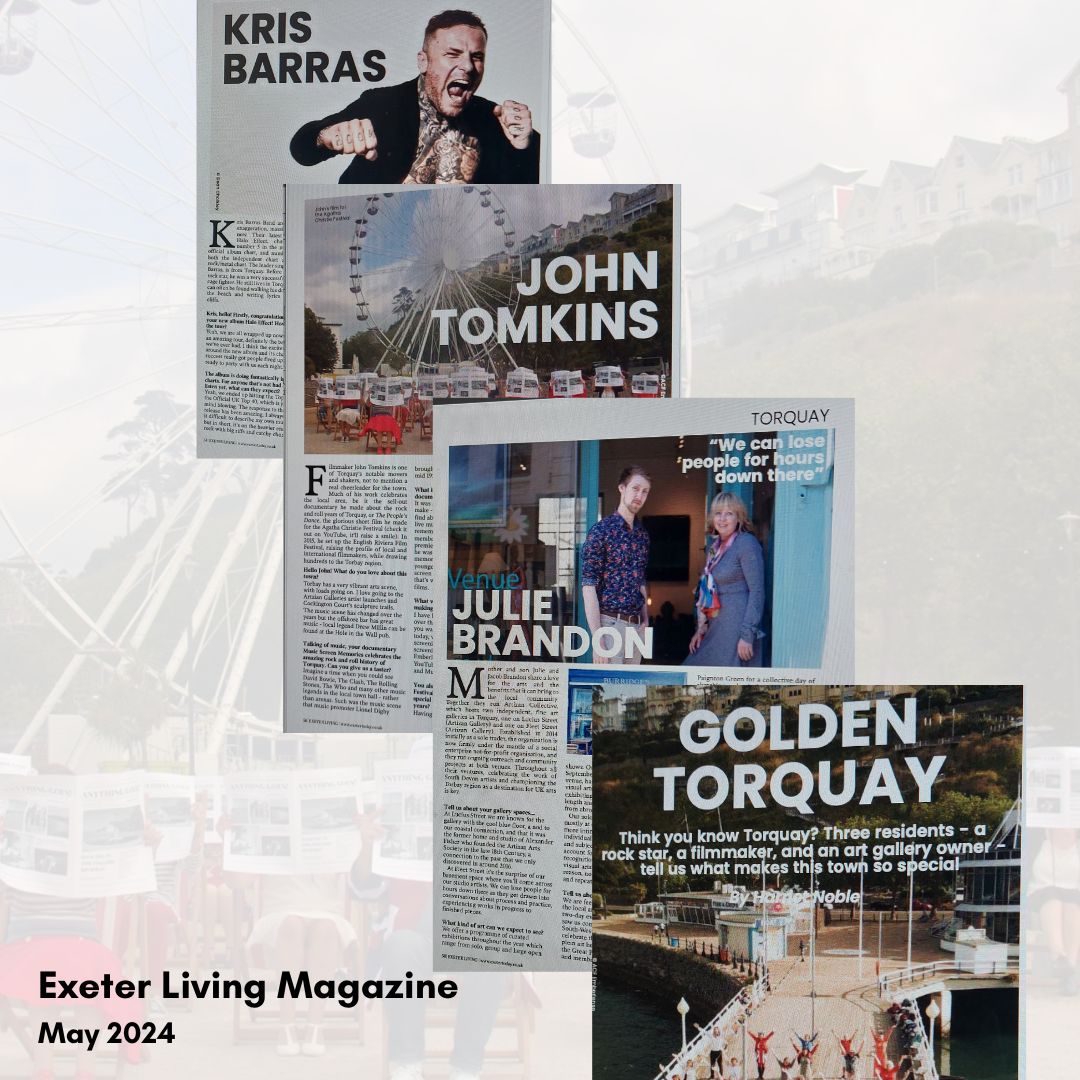 Excited to be interviewed in the latest issue of @ExeterLiving - talking about Torquay and film - in a feature with @KrisBarrasBand and @ArtizanGallery - go to the link on the Exeter Living Magazine below to read the latest issue online #music #film #art