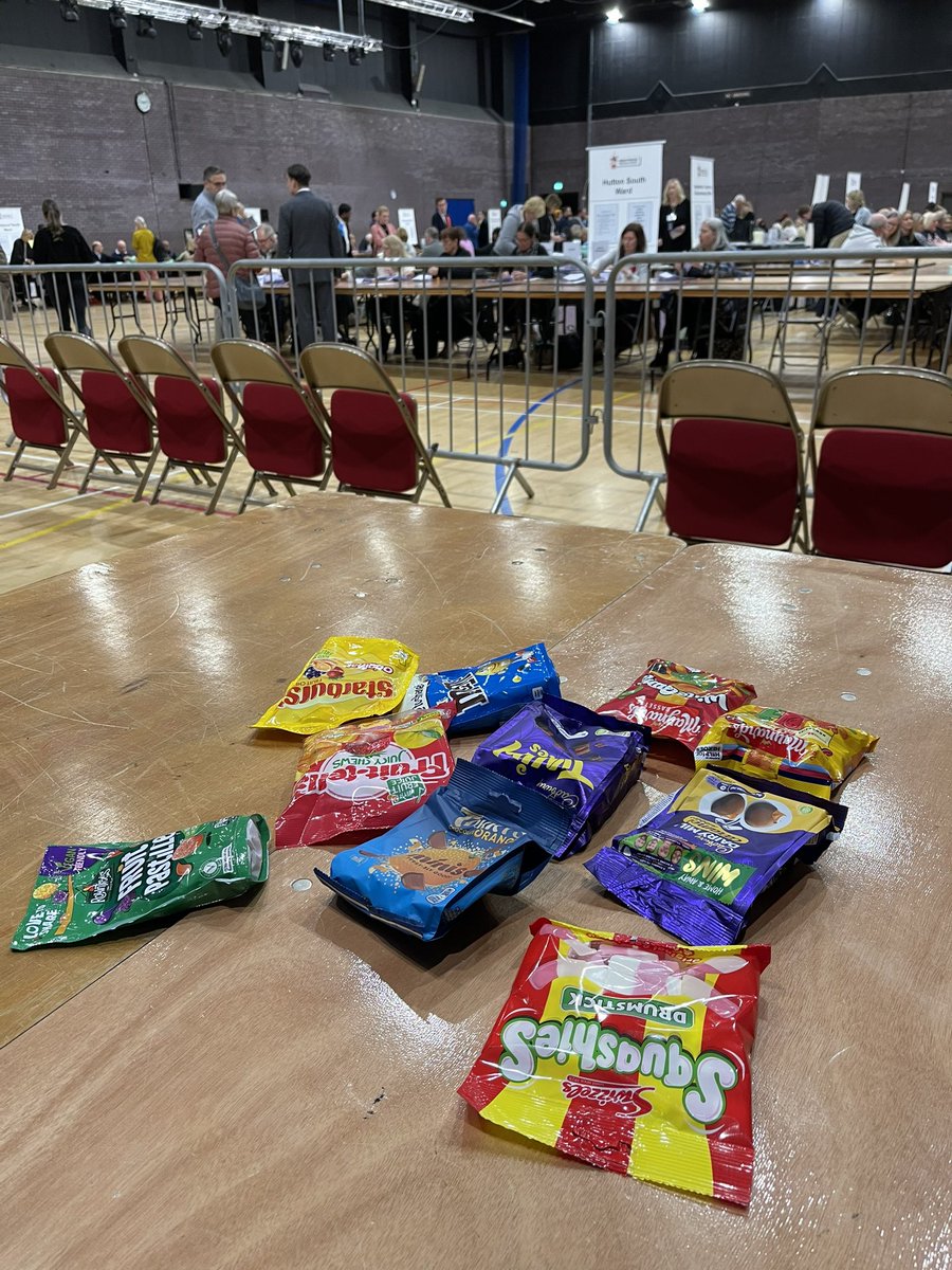 First time working at a day local election count. Not so much coffee needed as with overnight counts but rush hour traffic to get here the downside. Still kept up the tradition of loads of sweets for media corner #LE2024 #electionsnacks