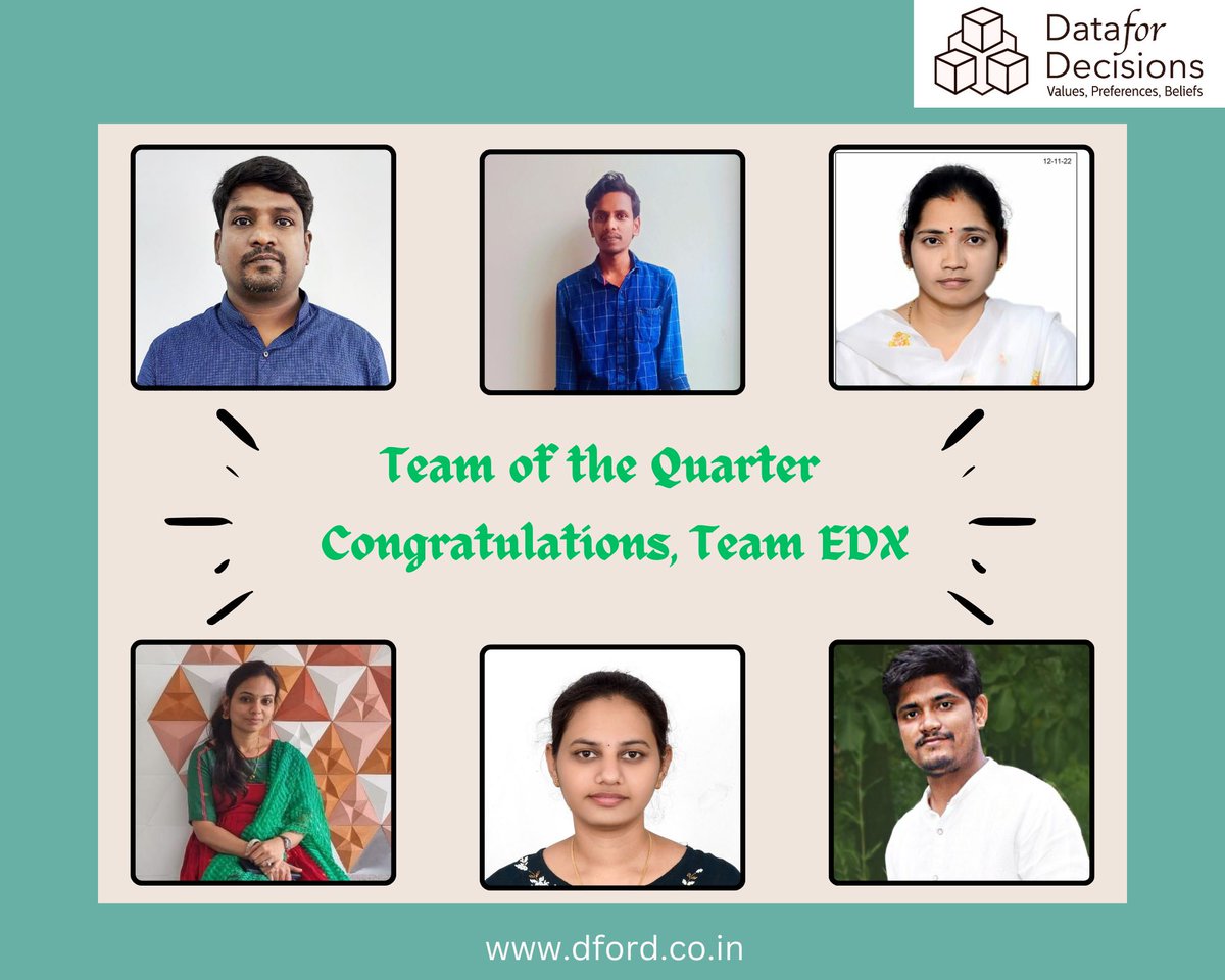 DecisionsFor's tweet image. 𝐓𝐞𝐚𝐦 𝐨𝐟 𝐭𝐡𝐞 𝐐𝐮𝐚𝐫𝐭𝐞𝐫 – 𝐄𝐧𝐭𝐞𝐫𝐩𝐫𝐢𝐬𝐞 𝐃𝐗 

We are happy to announce that our Team of the Quarter award goes to EDX. Congratulations to Team EDX for this stupendous achievement. 

#TeamOfTheQuarter #EnterpriseDX #EDX