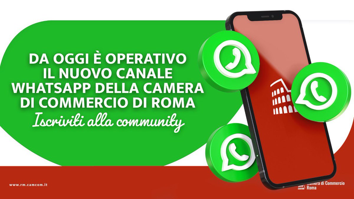 È attivo il canale ufficiale Whatsapp della Camera di Commercio di Roma, uno strumento di comunicazione e contatto per rimanere sempre aggiornati su iniziative, attività e opportunità rivolte a #imprese e cittadini. Iscriviti ⤵️ whatsapp.com/channel/0029Va…