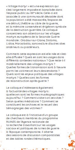 Laboratoire PLACES (@laboplaces) on Twitter photo Colloque - Les villages martyrs en Europe (XXe-XXIe siècles) : histoire, mémoire, enjeux actuels. Contact et réservations : education@oradour.org / oradour.org Colloque - Les villages martyrs en Europe (XXe-XXIe siècles) : histoire, mémoire, enjeux actuels. Contact et réservations : education@oradour.org / oradour.org