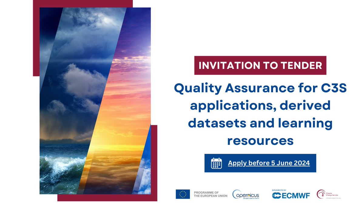 📢@ECMWF invites tenders for the management & implementation of the Evaluation & Quality Control (EQC) function for the #C3S Climate Data Store (CDS), addressing applications, climate indicators & other derived datasets & learning resources. Apply here👉 climate.copernicus.eu/c3s2521-qualit…