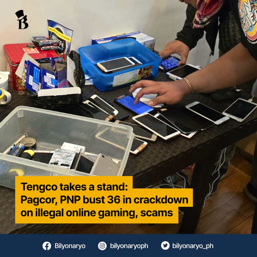 PAGCOR and the Philippine National Police Anti-Cybercrime Group (PNP-ACG) arrested a total of 36 individuals in separate operations against illegal online activities across Laguna and Parañaque City.

Read it here: bilyonaryo.com/2024/05/02/ten…