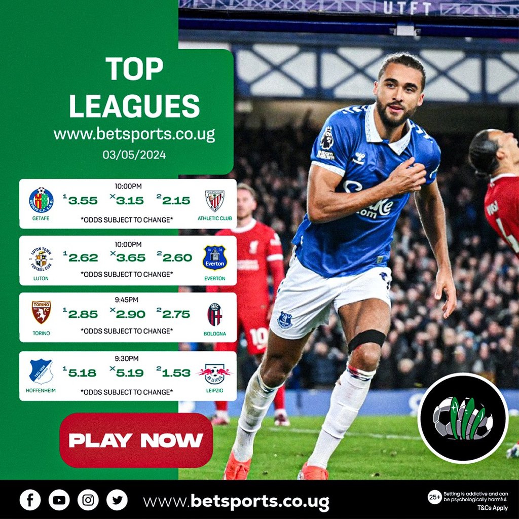 ⚽ Enjoy the #TopLeagues thrill at betsports.ug 🎉 Join now for a 100% first deposit bonus, up to UGX 150k for new members 💸 Get a stake-back bonus if your 7-fold ACCA misses by just 1 game! 🚀 Plus, enjoy a 50% Winning Boost. #LUTEVE #EPL #PremierLeague