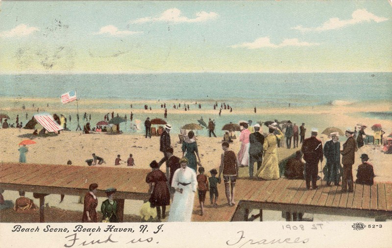 Beach scene 1908 in #BeachHaven on #LBI