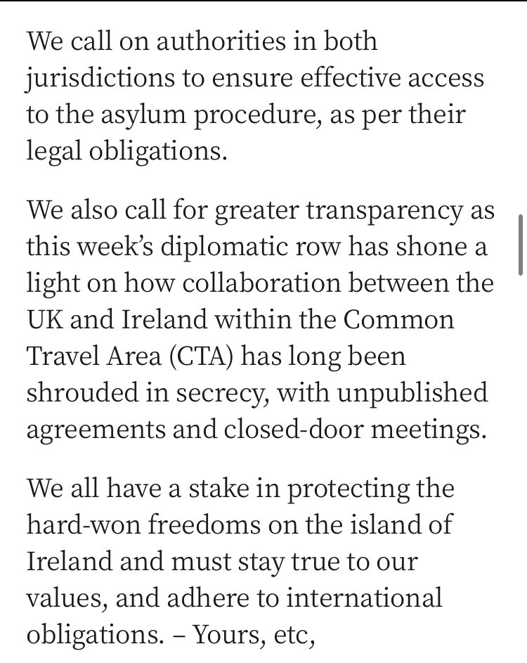 Both the UK and Irish governments are failing asylum seekers Ireland’s obligations under international human rights law and under the Belfast Agreement cannot be sacrificed or undermined - Letter of the Day, @IrishTimes irishtimes.com/opinion/letter…