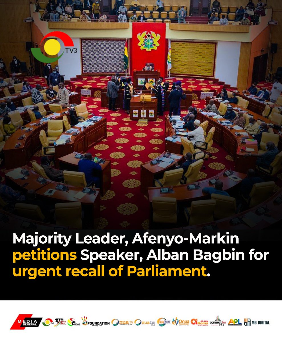 Majority Leader petitions Speaker for urgent recall of Parliament. #3NewsGH