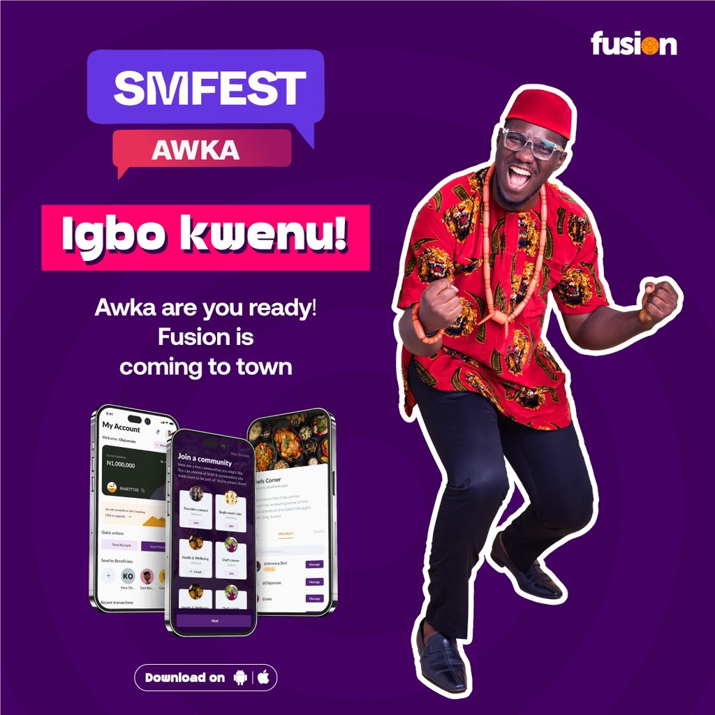 We can’t wait to see you. 

#myfusionapp #fusionevents #smfestowerri2023 #techevents #techcommunity #lagostechcommunity #owerritechcommunity #fusionfeatures #appfeatures #applaunch