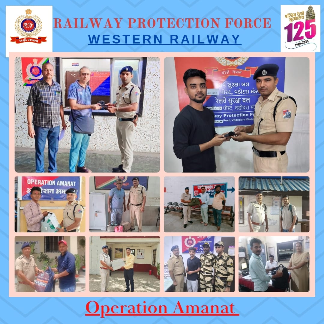 Under Operation Amanat, alert RPF cops returned twelve pieces of misplaced passenger luggage left behind, valued at Rs 87,095 in separate incidents of over WR stations. After verification handed them over to their rightful owners. @RPF_INDIA @WesternRly