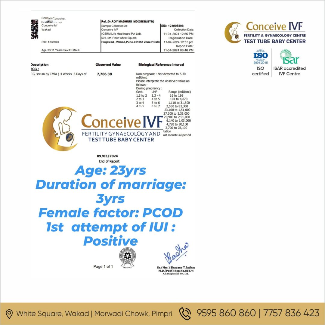 Celebrating another success story at Conceive IVF! Our 23-year-old patient wins over PCOD, conceiving with the first try of IUI. 

#ConceiveIVF #InfertilitySupport #punetimesmirror #GynecologicalHealth #ivf #fertilitytreatment #womenhealth #pune