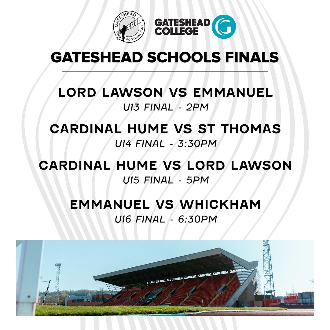 🏆 Four Gateshead Schools finals, sponsored by @AcademyforSport, take place at the GIS from 2pm this afternoon!

🎟️ Free entry (access via gate 5)
🥤 Food & non-alcoholic refreshments available

#WorClub ⚪️⚫️