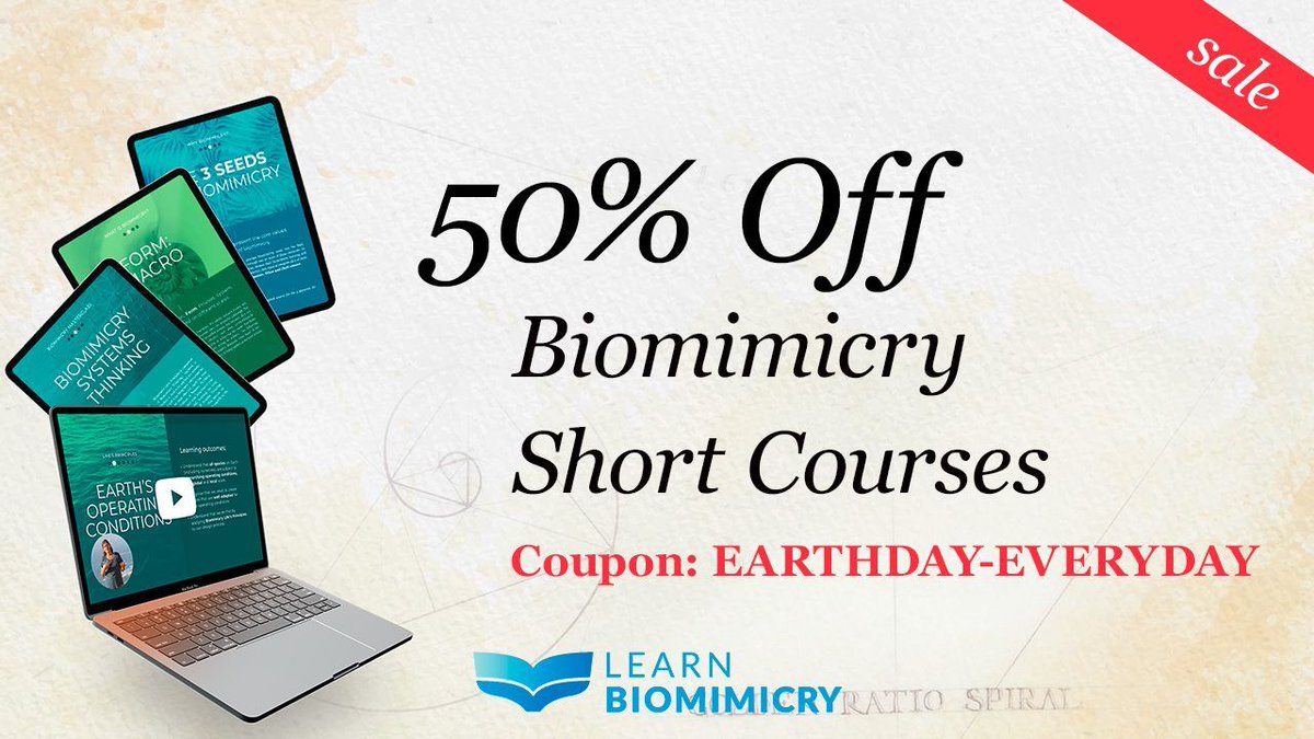 You'll save $148.50 USD when you purchase the Biomimicry Short Course. Valid for the first 100 sign-ups and expires on the 11th of May 2024 (which ever comes first). Act swiftly to avoid disappointment. 

Start learning biomimicry today: buff.ly/3Jqmisi