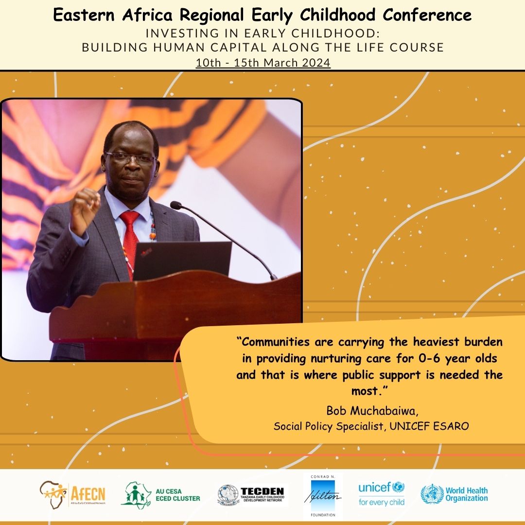 'Communities are carrying the heaviest burden in providing nurturing care for 0–6 year olds and that is where public support is needed the most.'
~ @BobMuchabaiwa ~

#IStand4Children
#EARC2024