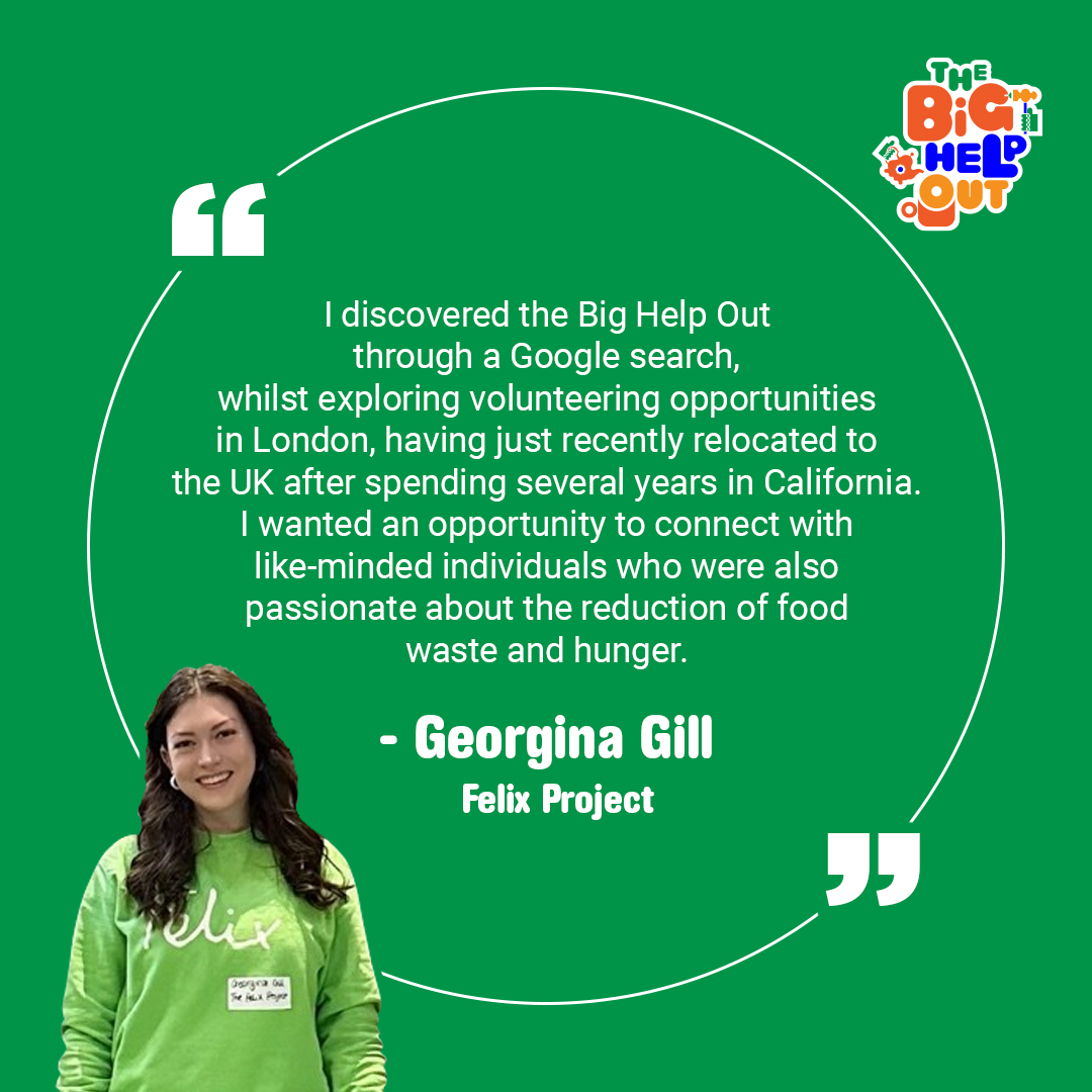 Last year, Georgina joined @felixprojectuk , a charity working on reducing food waste and food poverty. #TheBigHelpOut has been a great way for her to meet like-minded people in the UK! You too can #LendAHand and find #volunteering opportunities near you: bit.ly/BHOApp-X