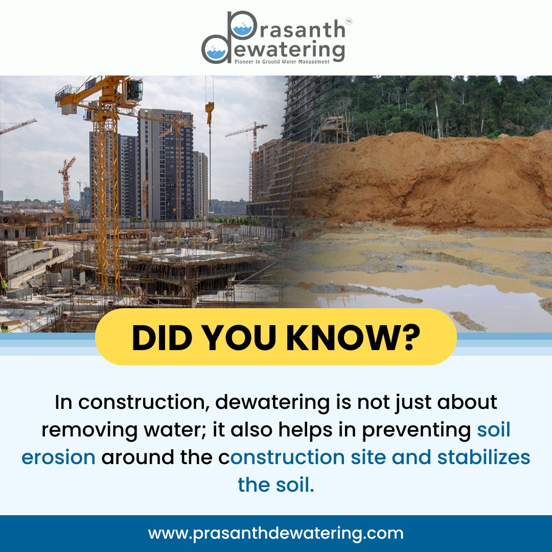 💧🚧 Did you know? Dewatering in construction goes beyond just water removal. It's key to preventing soil erosion and stabilizing the ground beneath our feet. #ConstructionInsights #DewateringFacts #BuildingBetter

For More Information
📲 +91 98415 82888