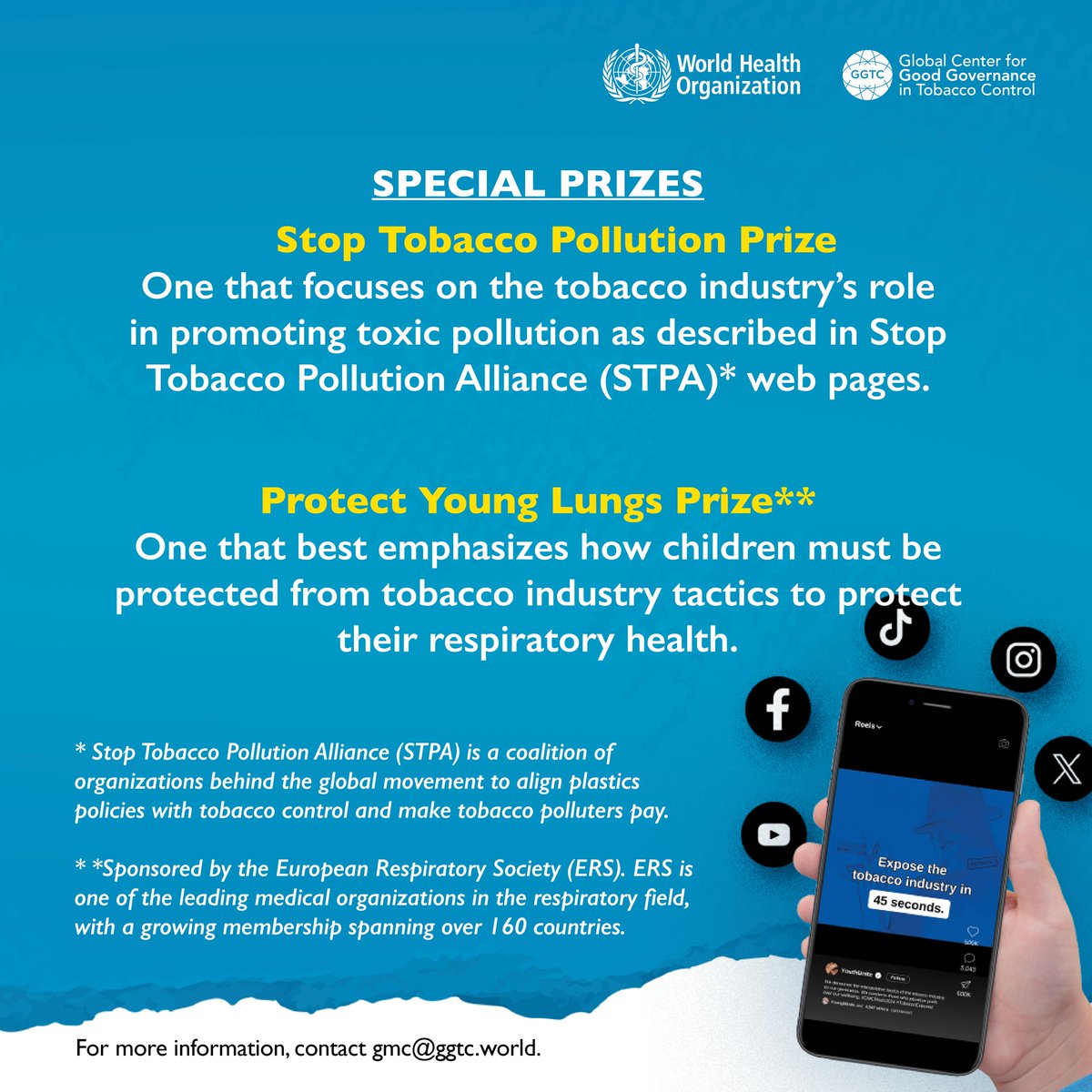 Ready to tackle big issues in short videos? 🎬 Join @who & @TheGGTC ’s Social Reels Challenge! Win as much as US $5,000 by exposing the #tobacco industry tactics targeting the youth. Join now: bit.ly/GMCggtcwho. #GMC2024reels #TobaccoExposed. @eurorespsoc